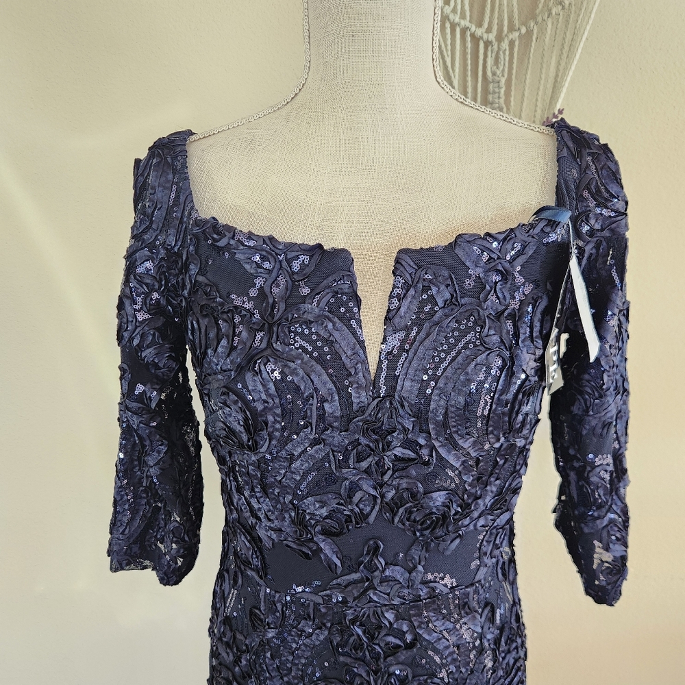 Xscape Off The Shoulder Gown Size 10 NWT $359 Navy Embellished - Picture 5 of 13